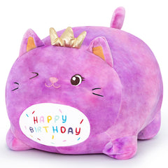 MIAOHAHA Happy Birthday Plush Pillow ToySoft Plush Cat Toy Plushies Gift for Kids and Girls(Purple Cat25cm/9.8in)