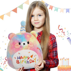 ARELUX Cute Color Dog Plush Soft Dog Stuffed Animal Birthday Bear Pillow Plushie Toy with Rainbow Happy Birthday Party Decoration Plushies Friend Family Vacation 12in
