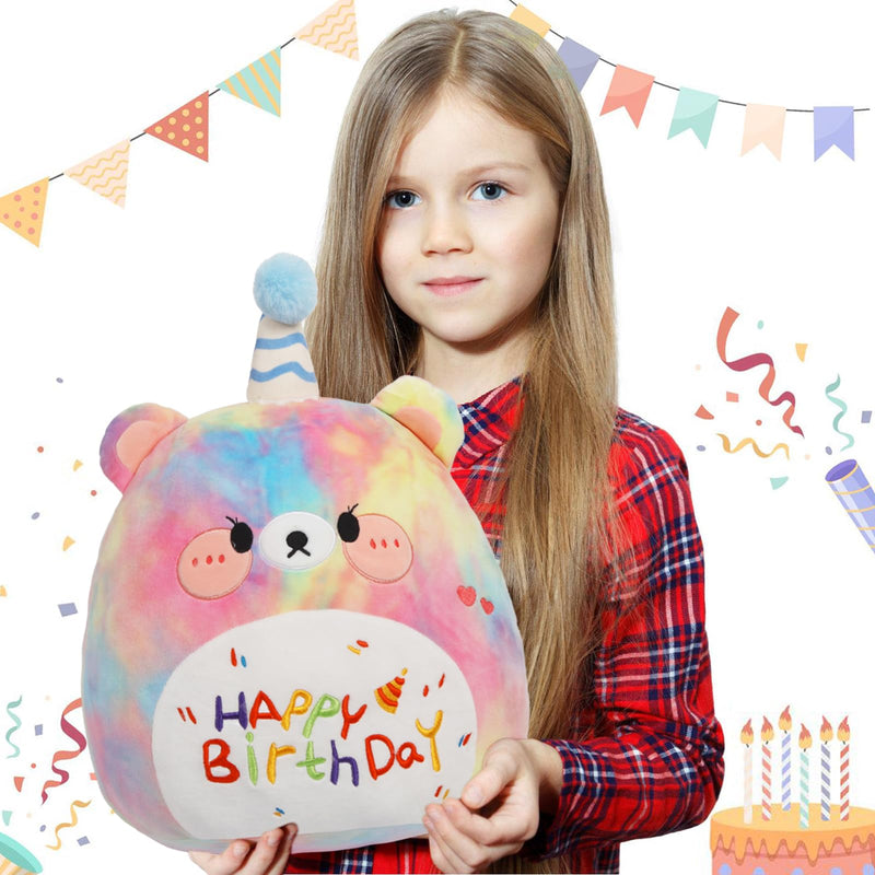 ARELUX Cute Color Dog Plush Soft Dog Stuffed Animal Birthday Bear Pillow Plushie Toy with Rainbow Happy Birthday Party Decoration Plushies Friend Family Vacation 12in