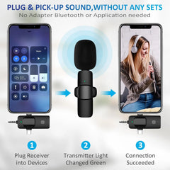 Wireless Clip-On Mini Microphone 3-in-1